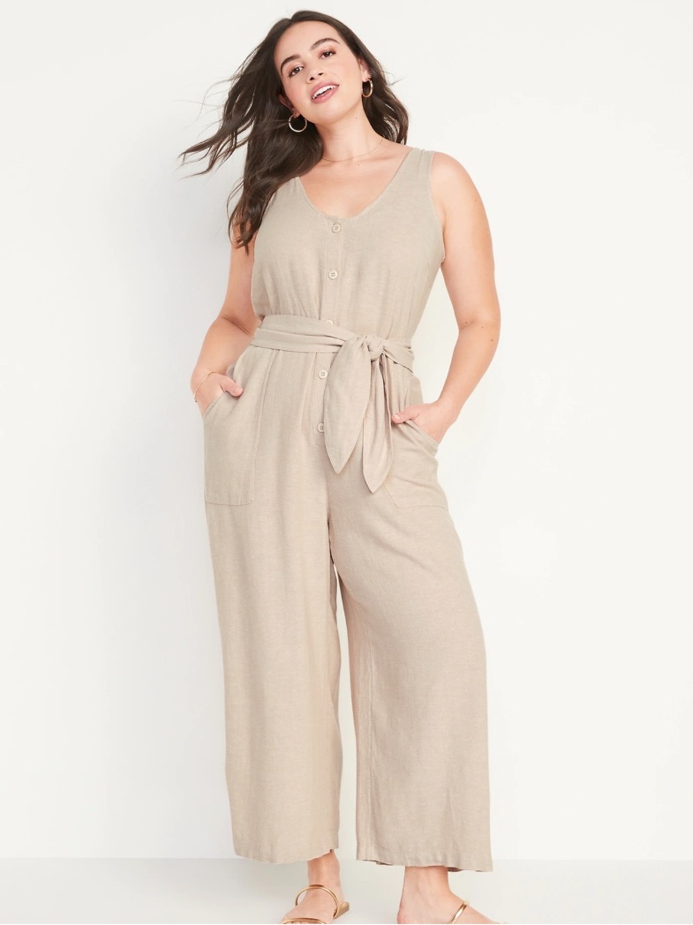 Old Navy Sleeveless Linen-Blend Jumpsuit Size M